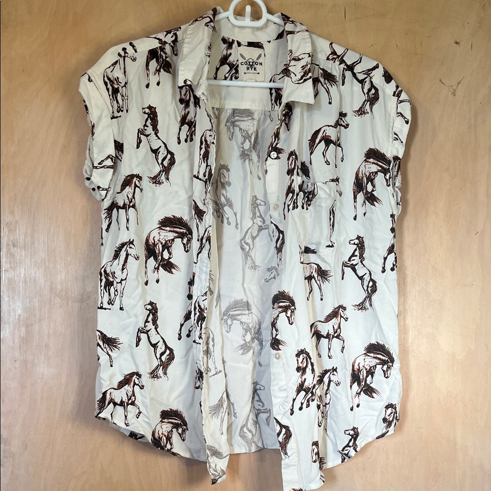 Horse Print Button-Up Shirt